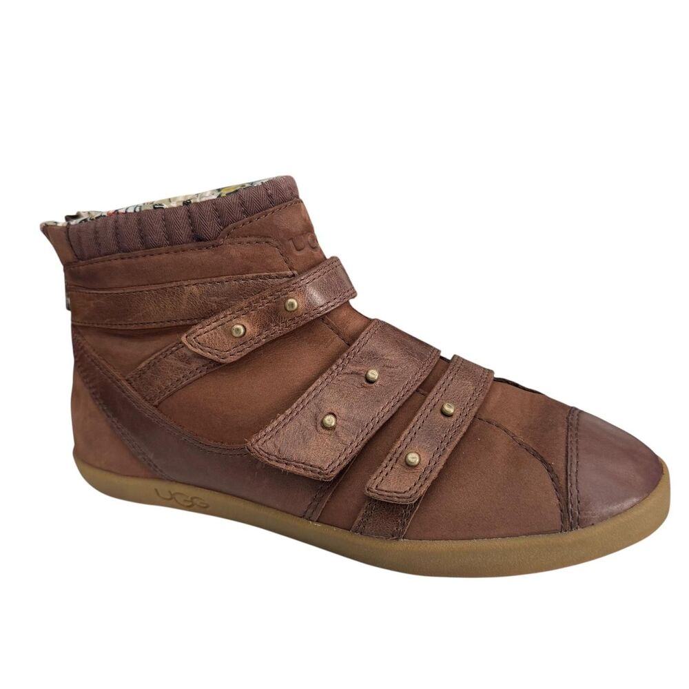 UGG Harper Sneakers Womens Size 6 Brown Leather Strap Mid Top Casual 1001649
